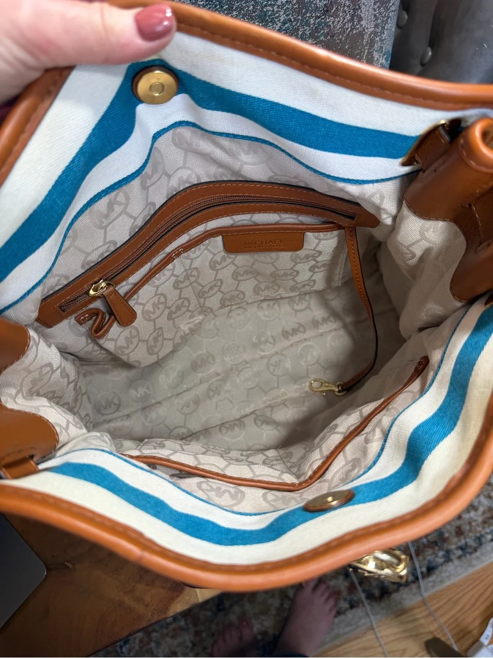 Michael Kors Nautical 2010s Hamilton Large  Canvas Tote Blue White Tote (Fair)